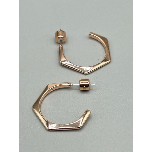 Geometric Hoops Earrings Rose Gold Plated Hexagon Pierced Hoop - Picture 5 of 6